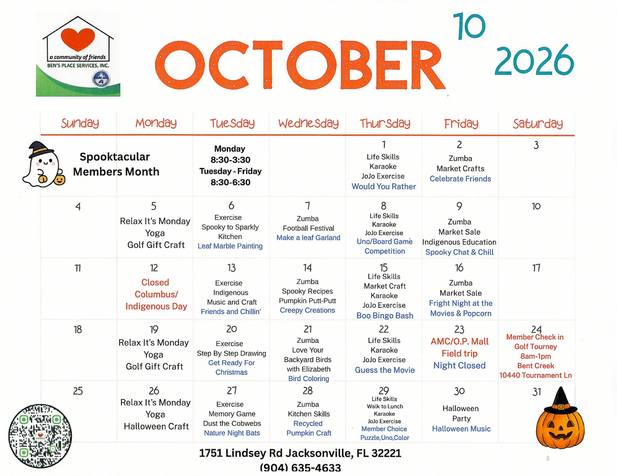 October 2026 Activity Calendar